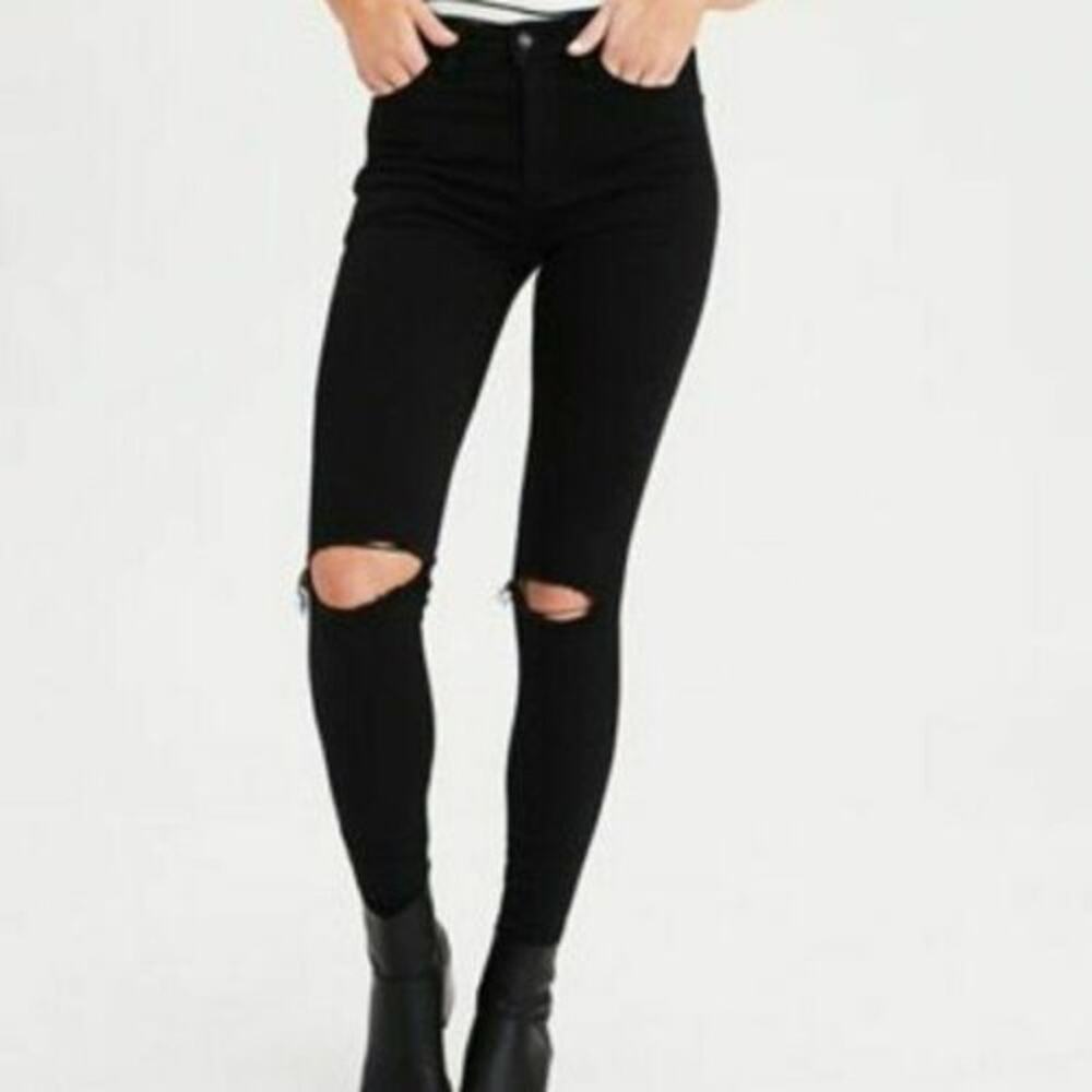 AMERICAN EAGLE Next Level Stretch Black Distressed Jeans Jegging | 0